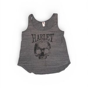 Y2K Style Harley-Davidson Medium Women Charcoal Rhinestone Skull Tank Top